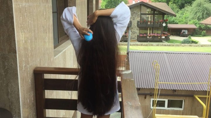 Amazing Hairplay in Balcony with Super Thick Mane