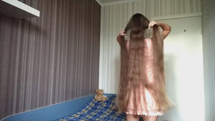 Long Hair Combing - Silky Smooth Brushing, Posing & Braiding in Bedroom