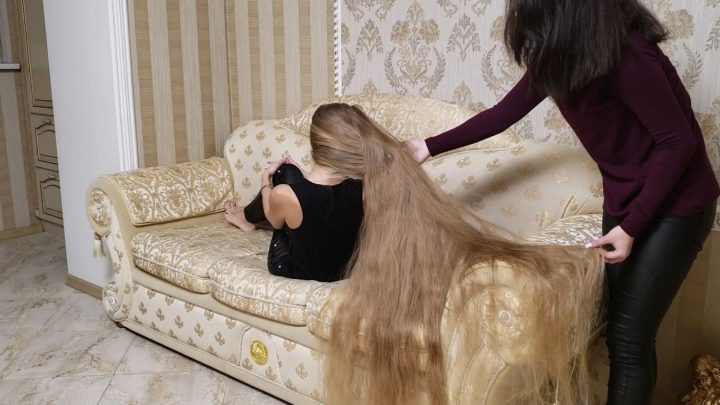 Alena's Perfect Floor Length Hair Play by Nastya in Sofa - Image 11