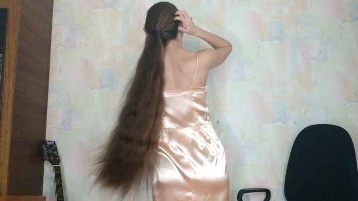 Super Thick Hair Play in Silk Dress - Image 11