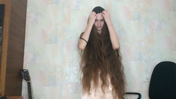 Super Thick Hair Play in Silk Dress - Image 13