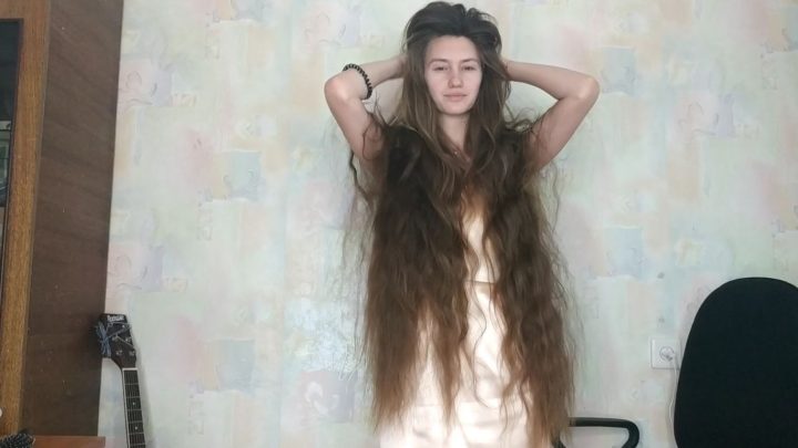Super Thick Hair Play in Silk Dress - Image 14
