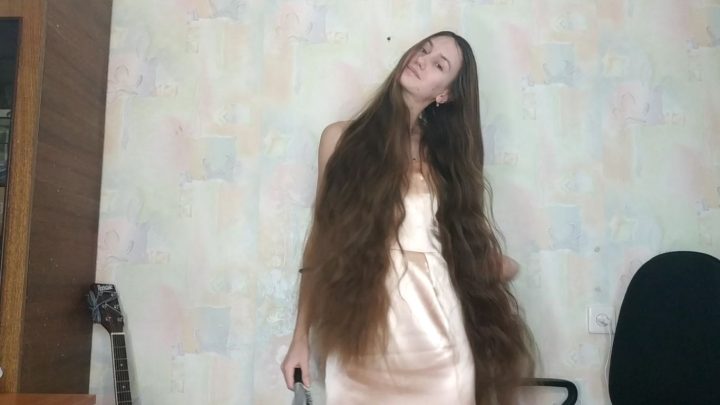 Super Thick Hair Play in Silk Dress - Image 15
