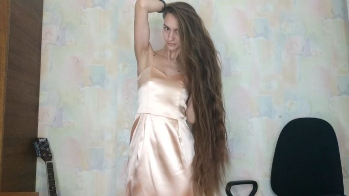 Super Thick Hair Play in Silk Dress - Image 3