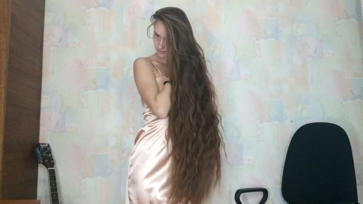 Super Thick Hair Play in Silk Dress