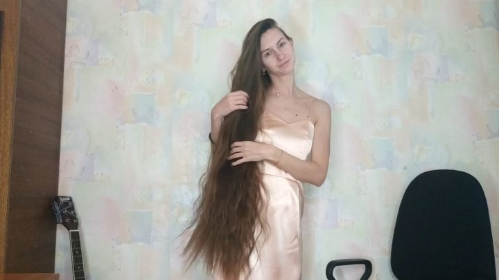 Super Thick Hair Play in Silk Dress - Image 6