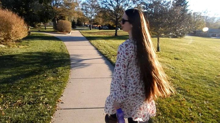Walking Around with Antonia's Shiny Hair Down at the Park