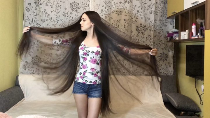 Thigh Length Soft, Silky Hair Play Next to Sofa