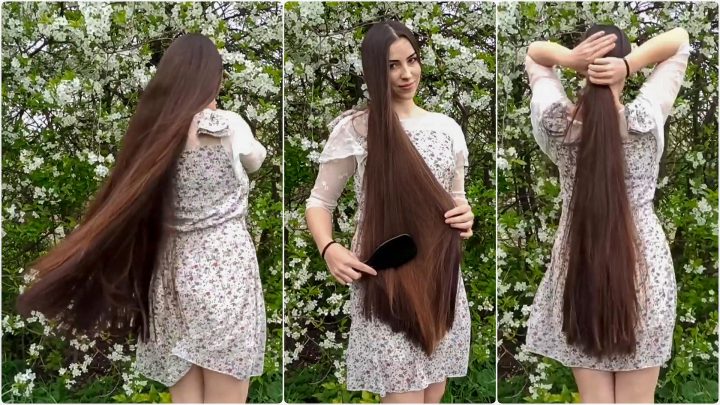 Beautiful Natali in Nature (Hair Brushing, Playing in Wind)