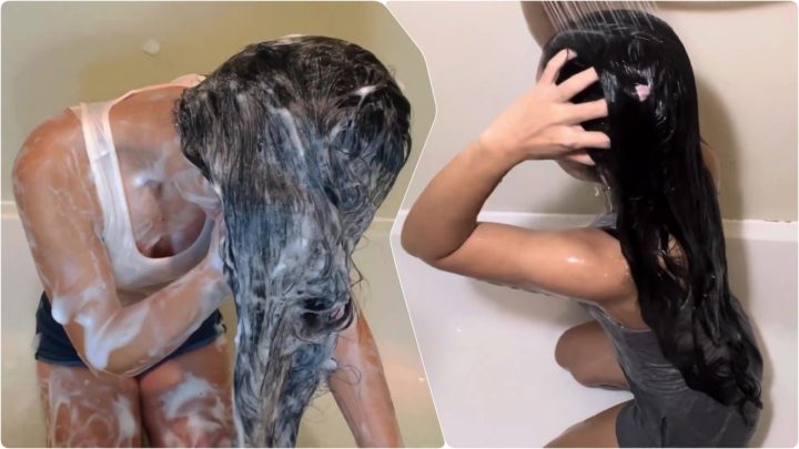 Long Hair Washing, Foaming, and Conditioning in the Bathtub Experience
