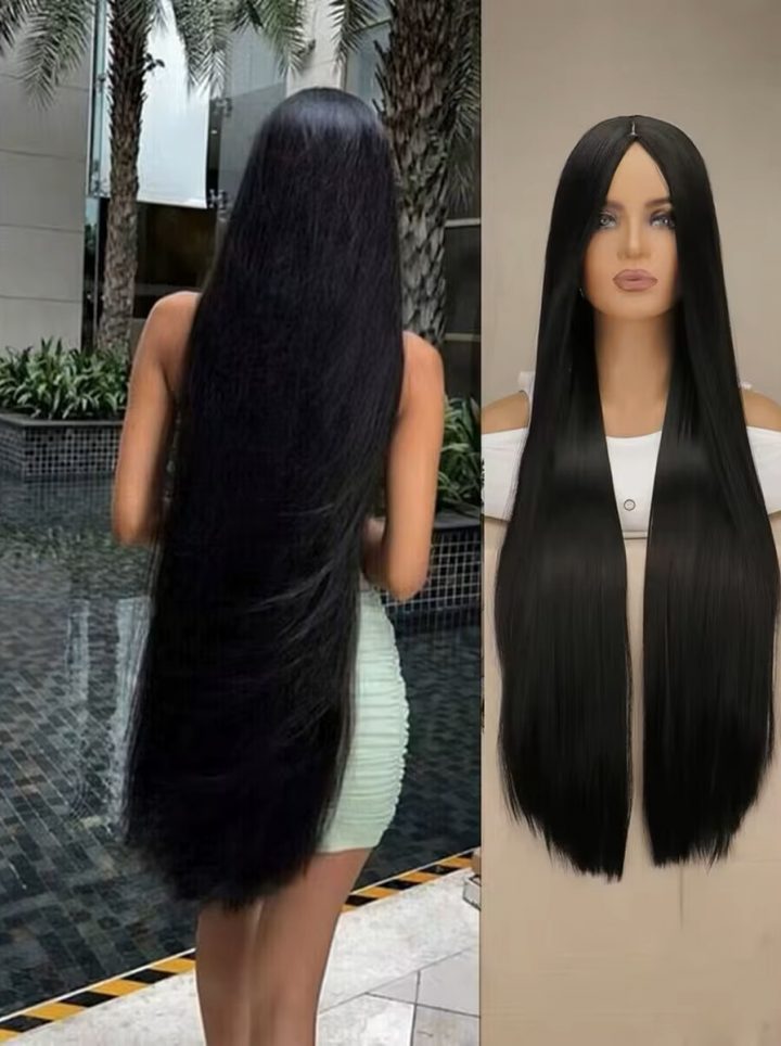 100cm Super Long Black Straight Wig Natural Hair Wigs Synthetic Heat Resistant
