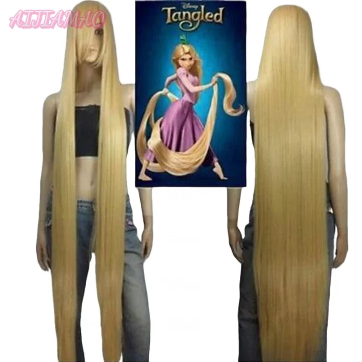 Tangled Princess Movie Rapunzel Cosplay Wig 150cm Golden Long Straight Heat Resistant Synthetic Hair Wigs +Wig Cap
