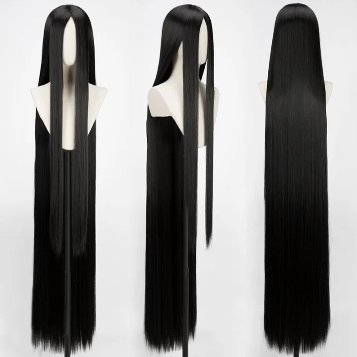 59 inches 150cm Black Extra Long Synthetic Cosplay Wig Heat Resistant Synthetic Hair Men Women Cosplay Wigs + Wig Cap