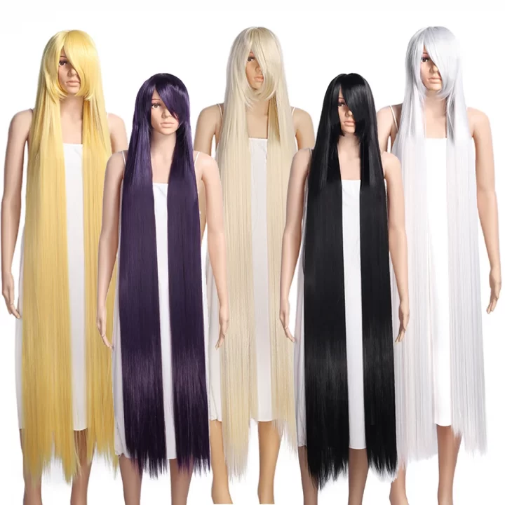 Anime Costume 150cm Extra Long Straight Cosplay Costume Party Wig Black Blonde Purple Red Brown