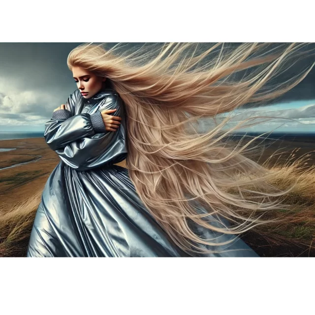 My lovely AI creation for new site. Super long haired girls wearing lightweight raincoats, they standing in strong wind in field, hugging themselves, sailing, etc. 🙃✨ Only as a supplement article covers, slider and logo.

🌬️ windlovers.longhaircollection.hu